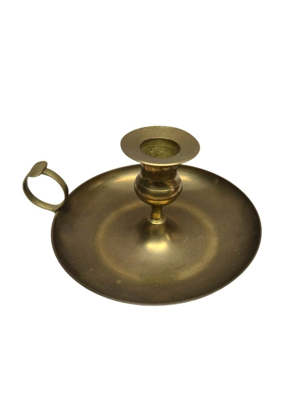 Vintage Brass Chamberstick Candle Holder Handle 8" Diameter Rustic Patina large